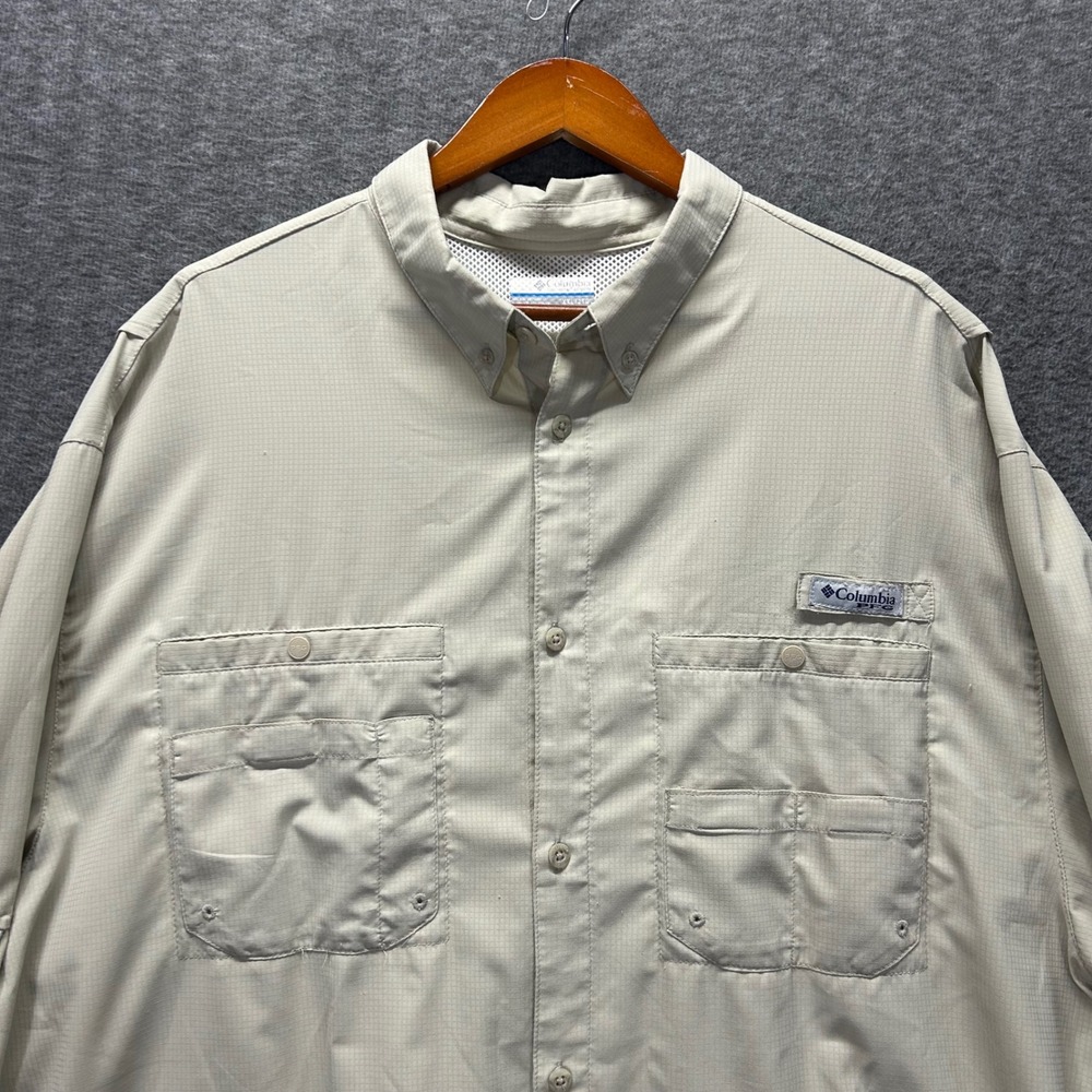 Columbia PFG Men XXL Tan Long Sleeve Fishing Shirt Omni-Shade‎ Ripstop FM7253